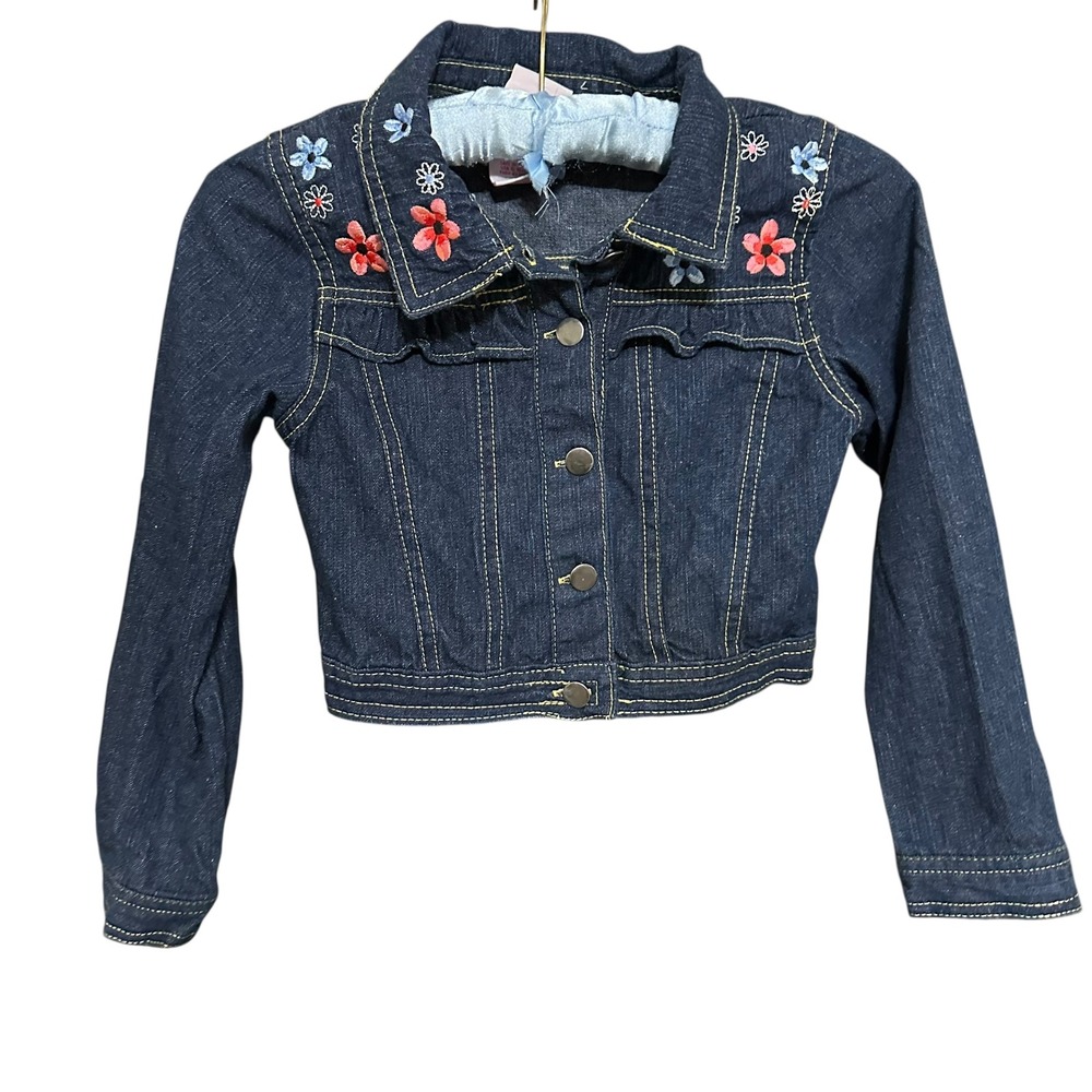 Nannette Lepore Kids Denim Jean Jacket Embroidered‎ Flowers Blue Pink White Sz 7